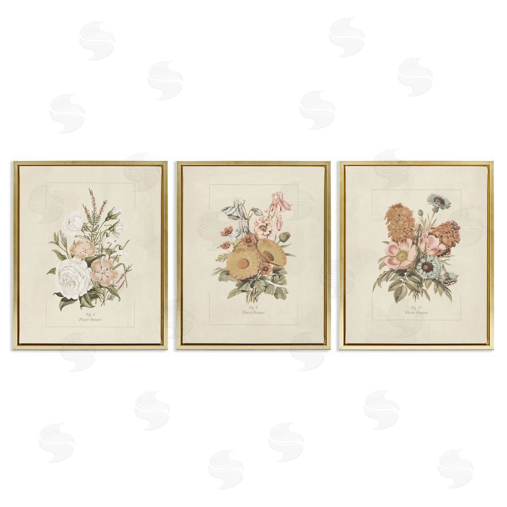 Dan Meneely Neutral Bouquet Studies Gold Floating Frame Canvas Wall Art Print
