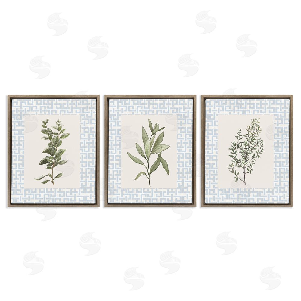 Sundance Graphics Kitchen Herbs on Geometric Brown Floating Frame Canvas Wall Art Print