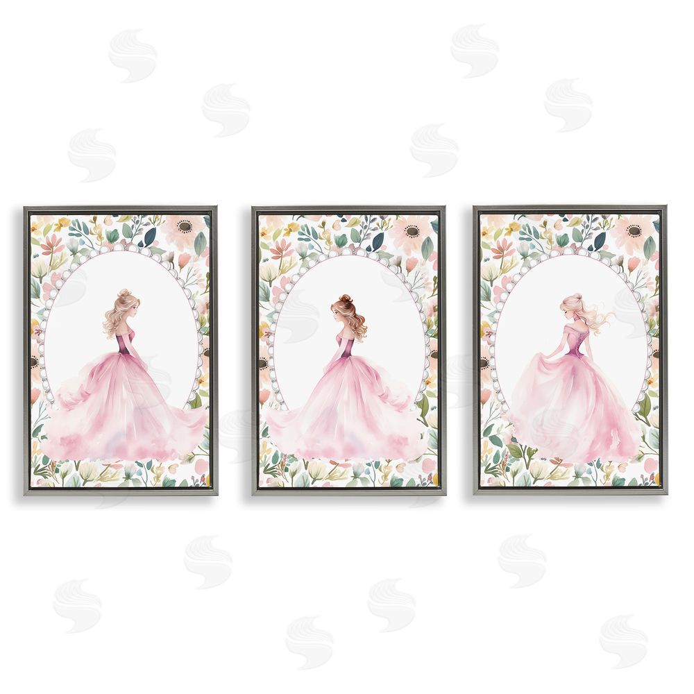 Christine Simpson Art Bordered Princess Love Gray Floating Frame Canvas Wall Art Print