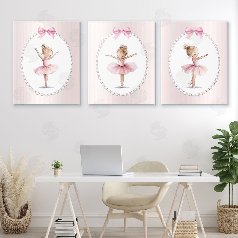Christine Simpson Art Dancing Ballerinas in Pink Stretched Cavas Wall Art Set in Room
