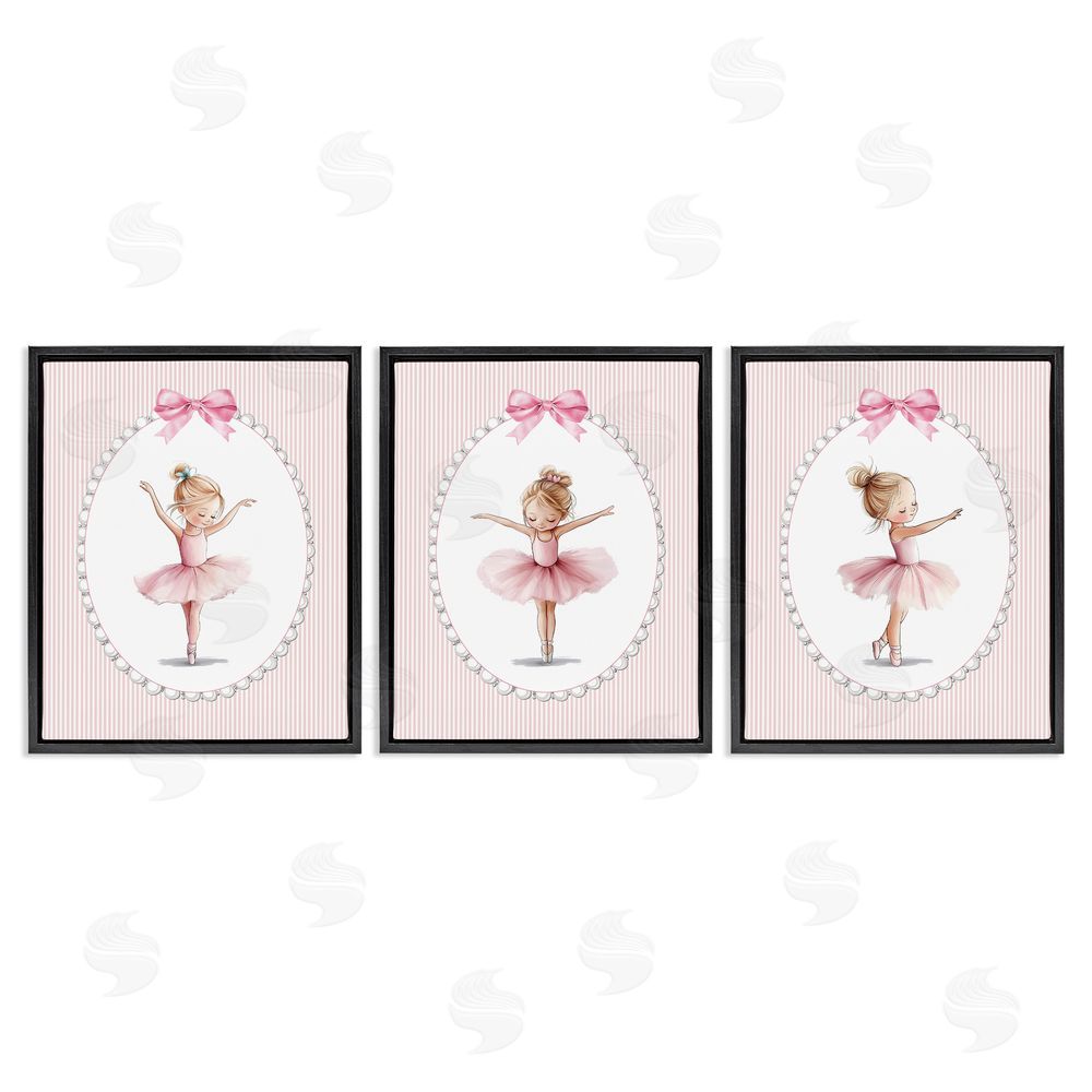 Christine Simpson Art Dancing Ballerinas in Pink Black Floating Frame Canvas Wall Art Print