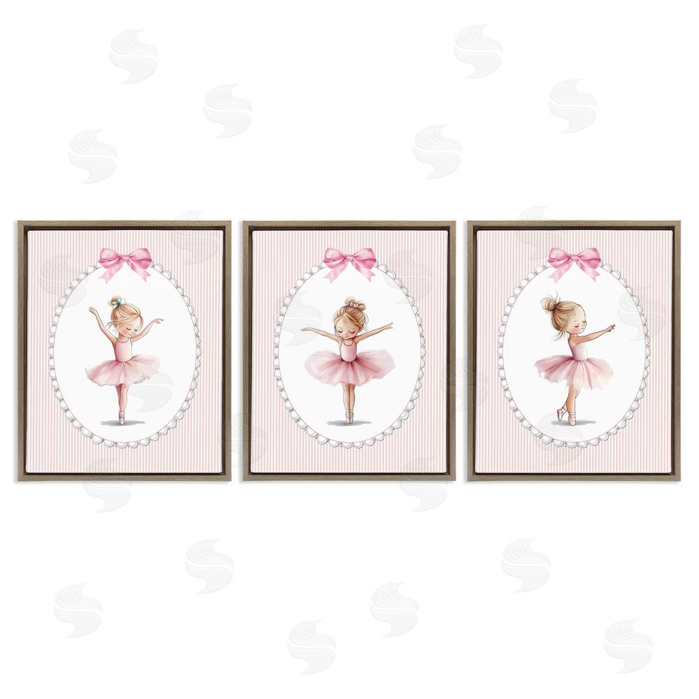 Christine Simpson Art Dancing Ballerinas in Pink Brown Floating Frame Canvas Wall Art Print
