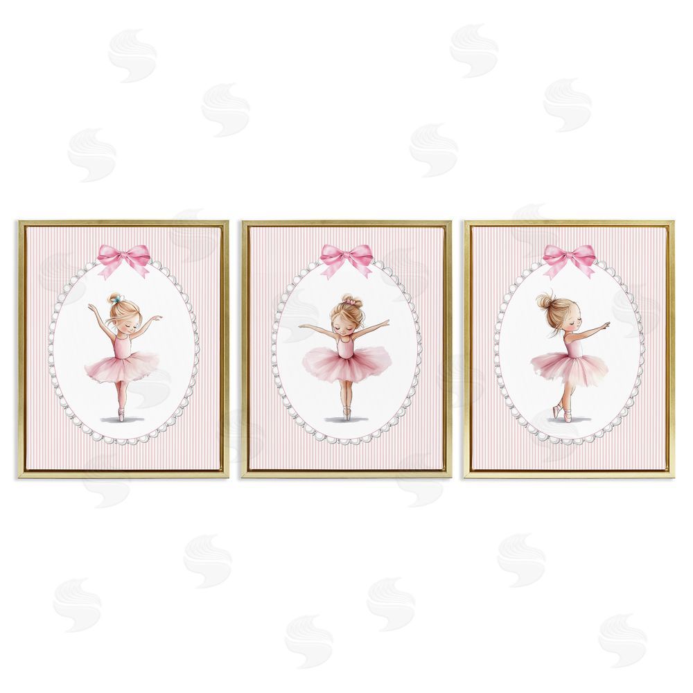 Christine Simpson Art Dancing Ballerinas in Pink Gold Floating Frame Canvas Wall Art Print