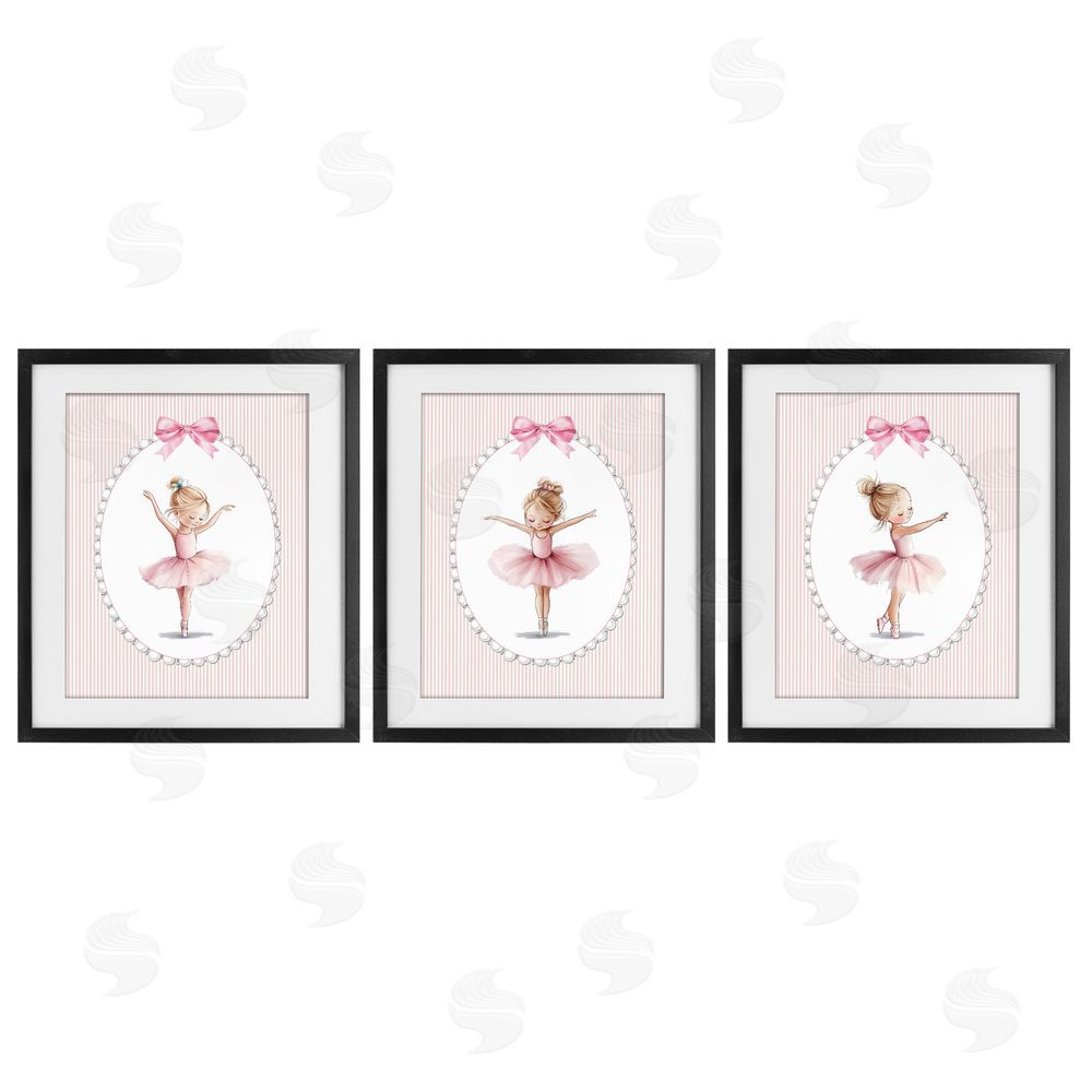 Christine Simpson Art Dancing Ballerinas in Pink Black Framed Print Under Glass Wall Art