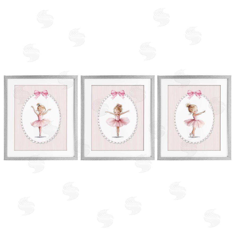 Christine Simpson Art Dancing Ballerinas in Pink Gray Framed Print Under Glass Wall Art