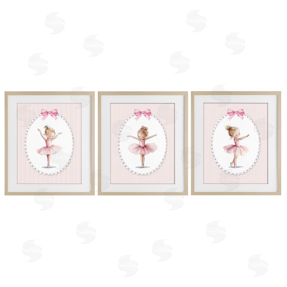 Christine Simpson Art Dancing Ballerinas in Pink Brown Framed Print Under Glass Wall Art
