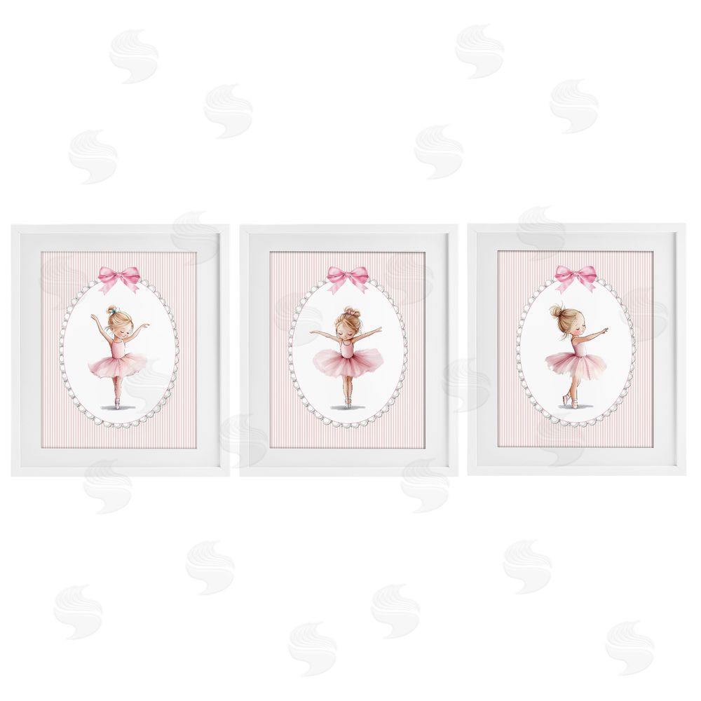 Christine Simpson Art Dancing Ballerinas in Pink White Framed Print Under Glass Wall Art