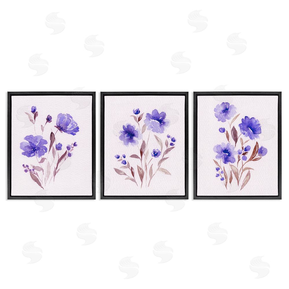 Leah Noel Art Watercolor Purple Blooms Black Floating Frame Canvas Wall Art Print