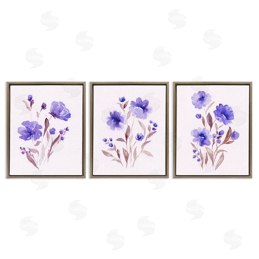 Leah Noel Art Watercolor Purple Blooms Brown Floating Frame Canvas Wall Art Print