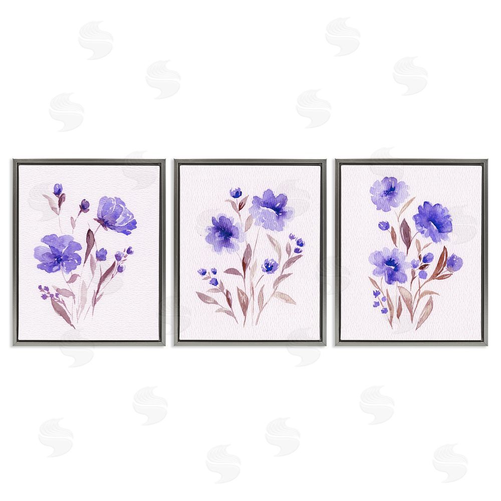 Leah Noel Art Watercolor Purple Blooms Gray Floating Frame Canvas Wall Art Print