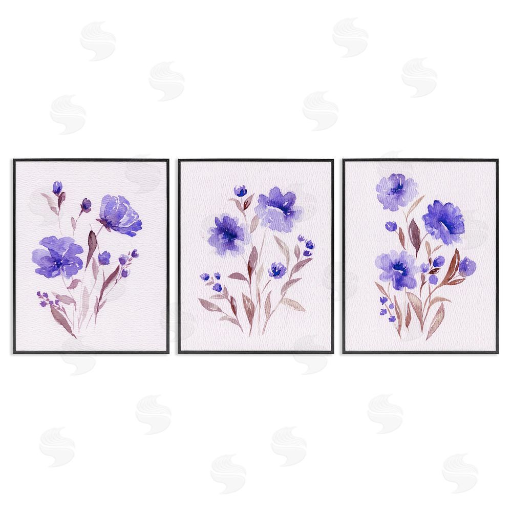 Leah Noel Art Watercolor Purple Blooms Black Framed Giclee Wall Art Print