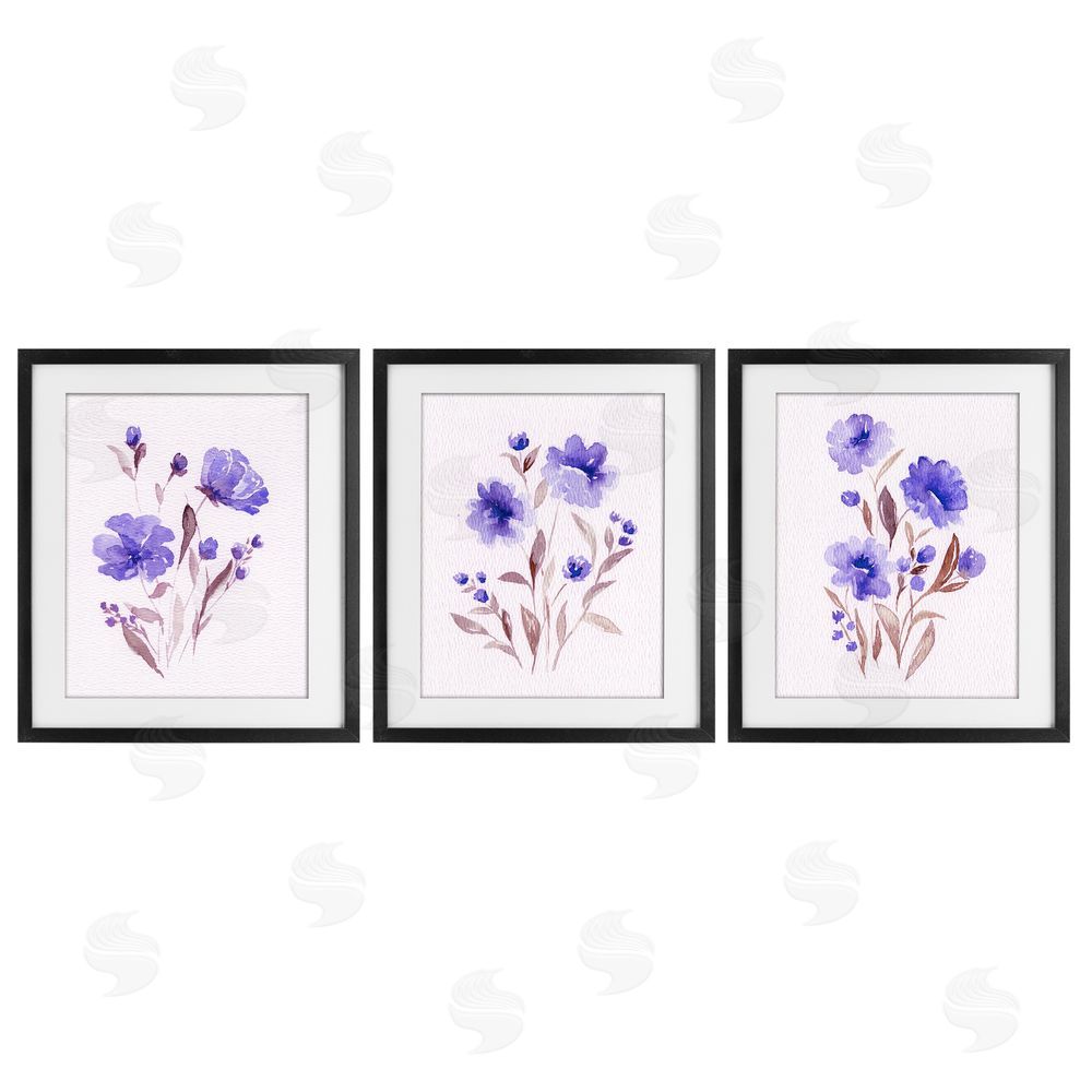 Leah Noel Art Watercolor Purple Blooms Black Framed Print Under Glass Wall Art