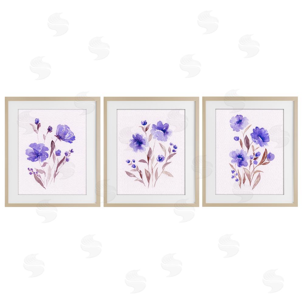 Leah Noel Art Watercolor Purple Blooms Brown Framed Print Under Glass Wall Art