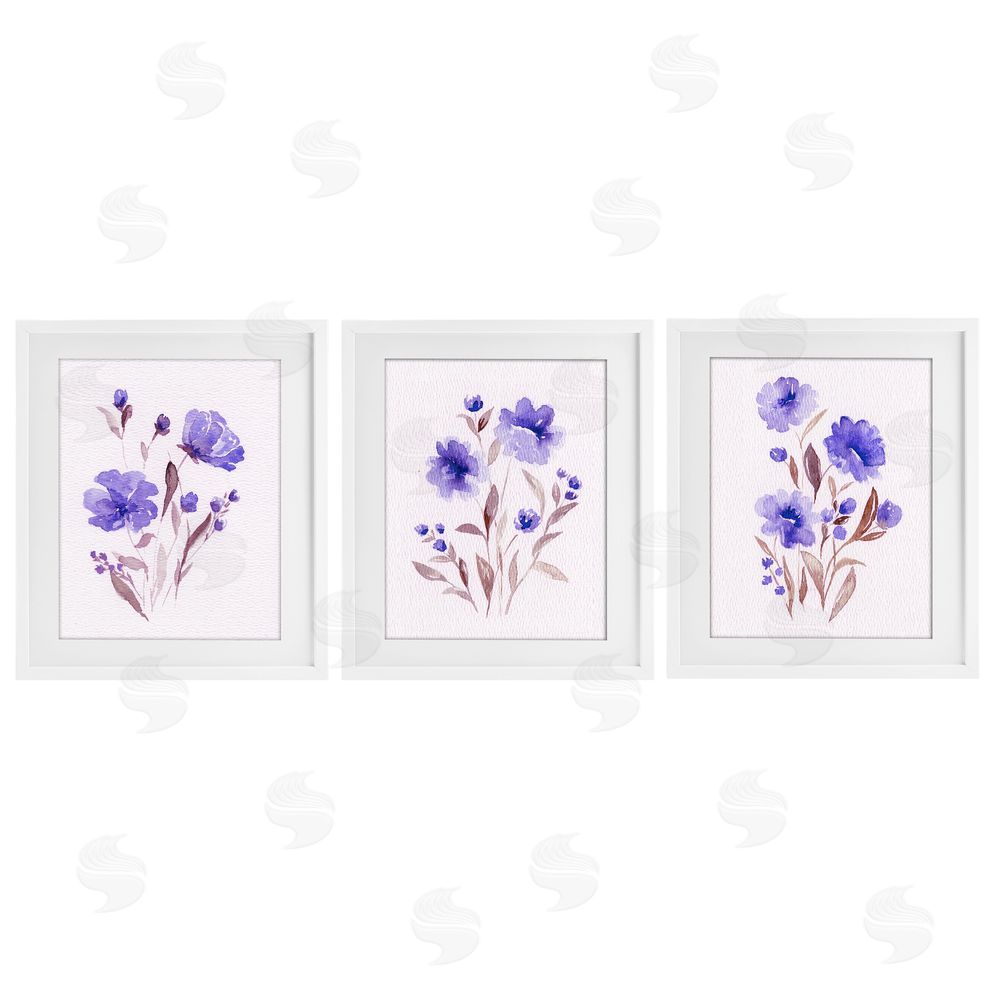 Leah Noel Art Watercolor Purple Blooms White Framed Print Under Glass Wall Art
