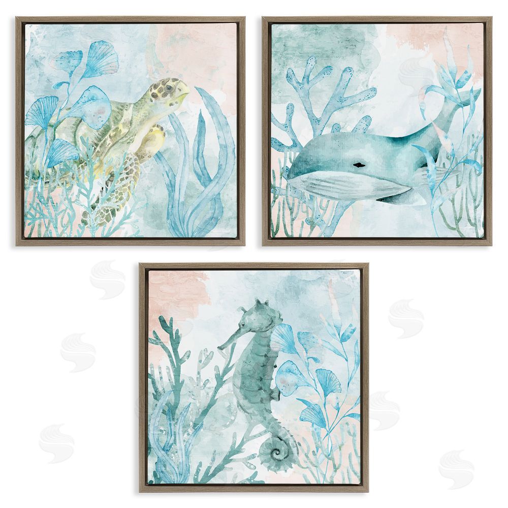Kim Allen Aquatic Animals Sea Swim Brown Floating Frame Canvas Wall Art Print