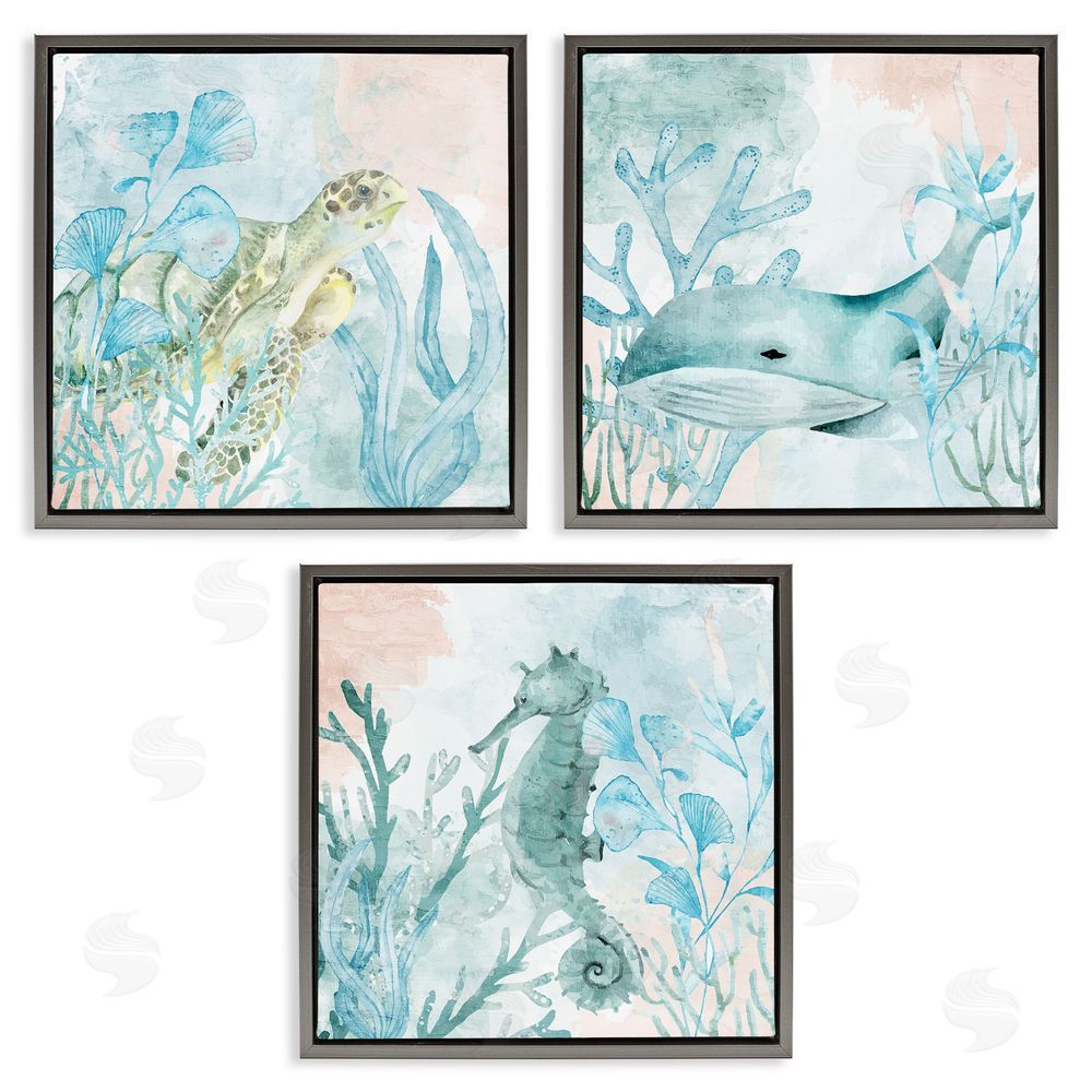 Kim Allen Aquatic Animals Sea Swim Gray Floating Frame Canvas Wall Art Print