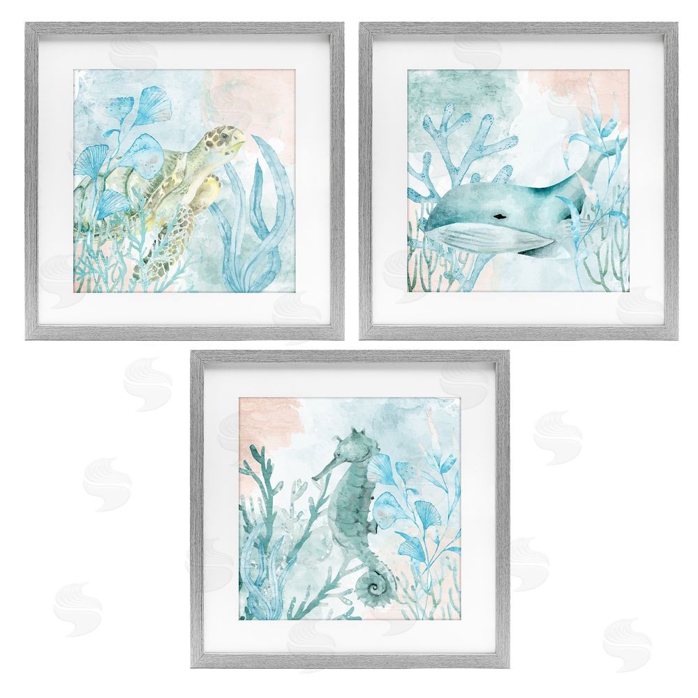 Kim Allen Aquatic Animals Sea Swim Gray Framed Print Under Glass Wall Art
