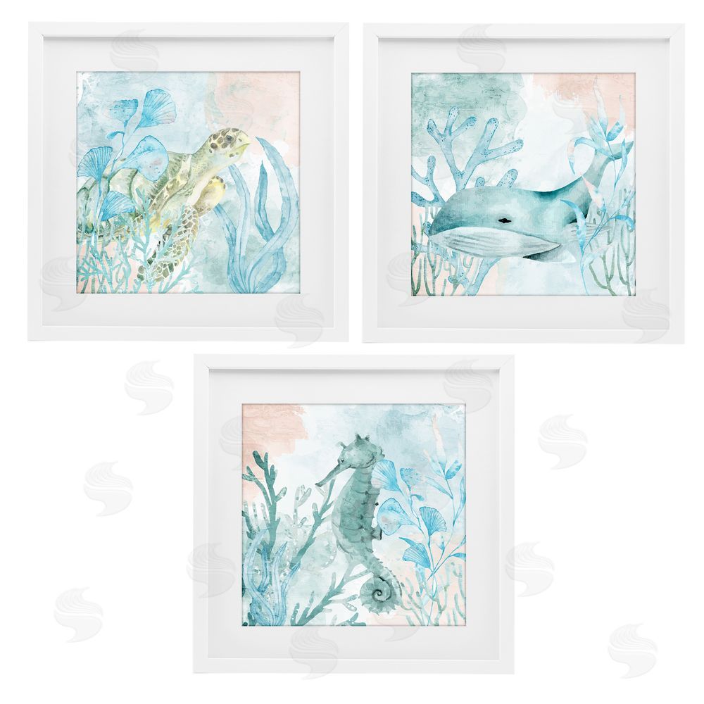 Kim Allen Aquatic Animals Sea Swim White Framed Print Under Glass Wall Art