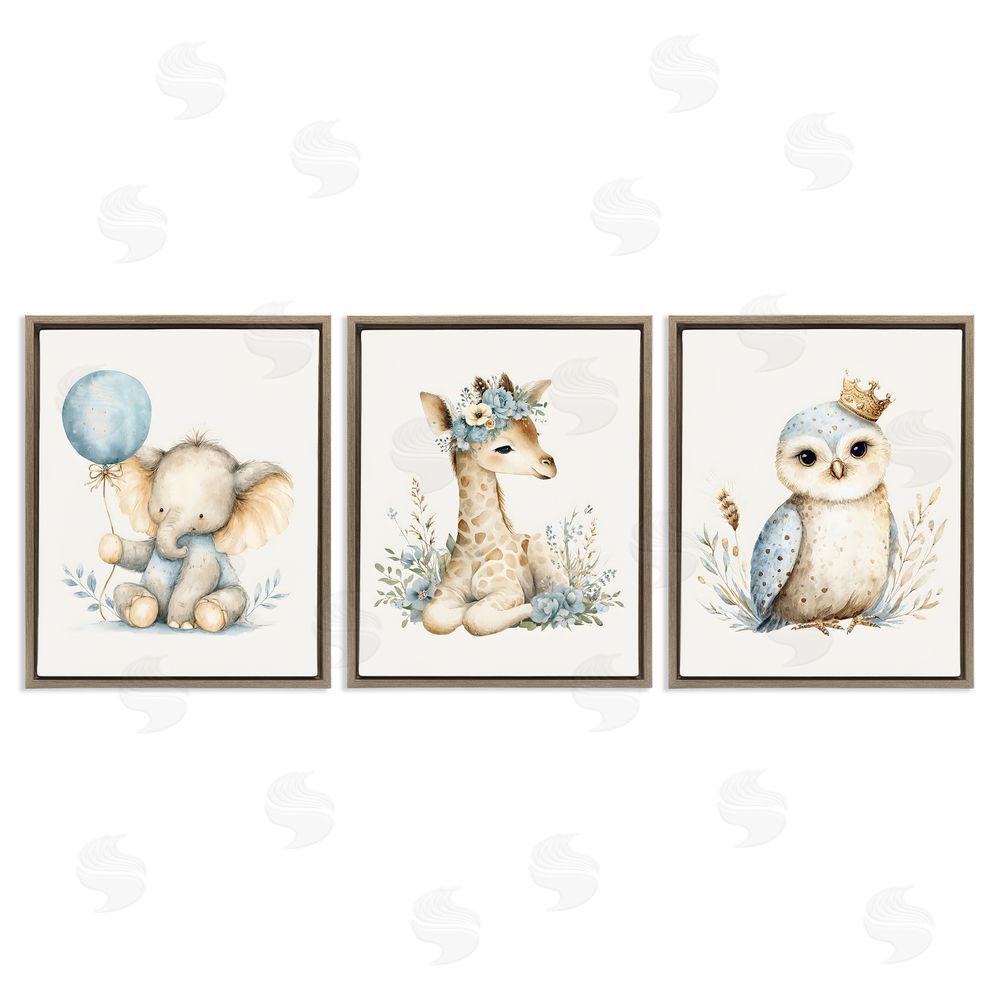 LSR Design Studio Watercolor Nursery Animals Brown Floating Framed Canvas Wall Art Print