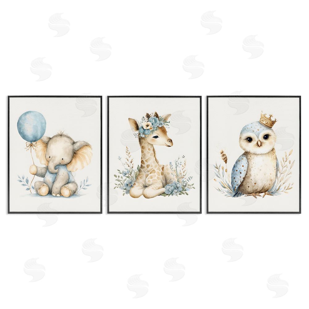 LSR Design Studio Watercolor Nursery Animals Black Framed Giclee Wall Art Print