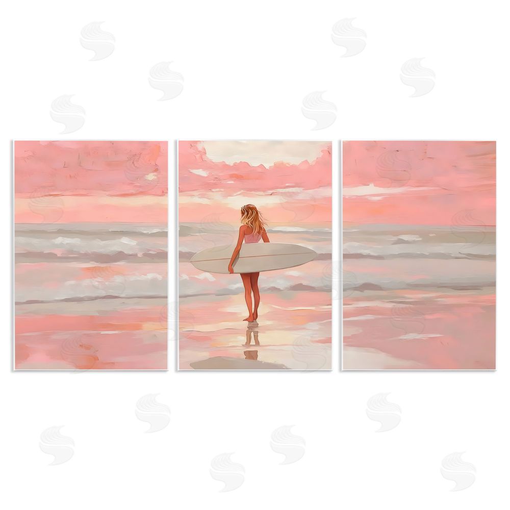 LSR Design Studio Pink Sky Surfer Sunrise Wooden Wall Plaque Art Print