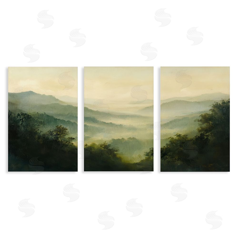 Petal Prints Design Through The Haze Mountain Panorama Stretched Canvas Wall Art Print