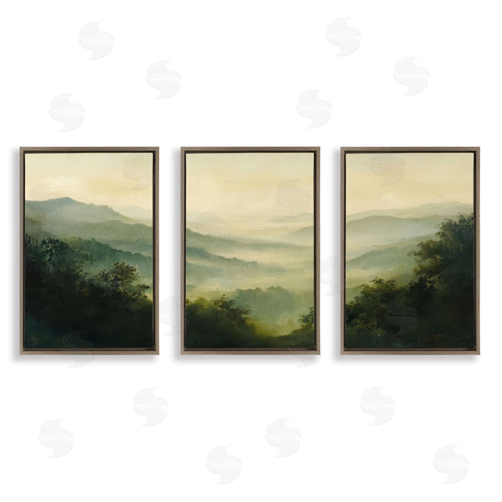 Petal Prints Design Through The Haze Mountain Panorama Brown Floating Frame Canvas Wall Art Print