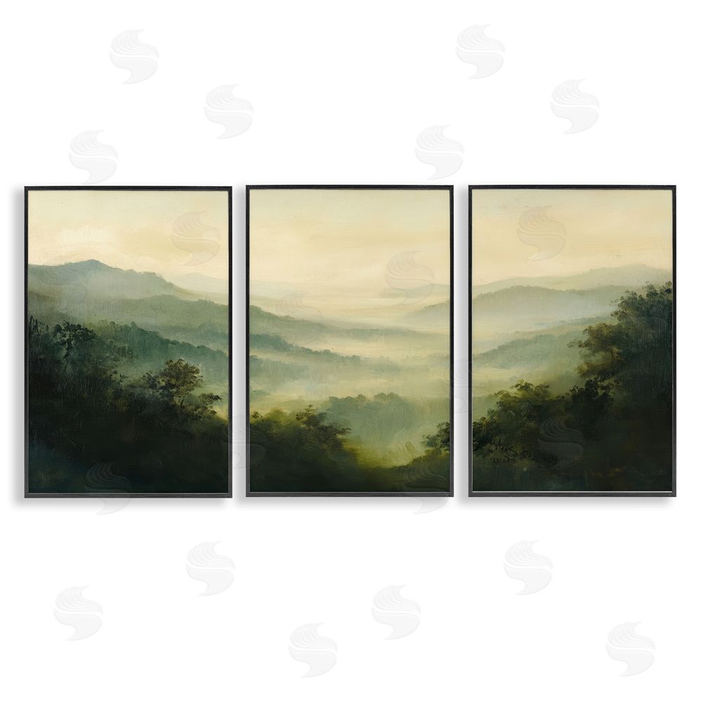 Petal Prints Design Through The Haze Mountain Panorama Black Framed Giclee Wall Art Print