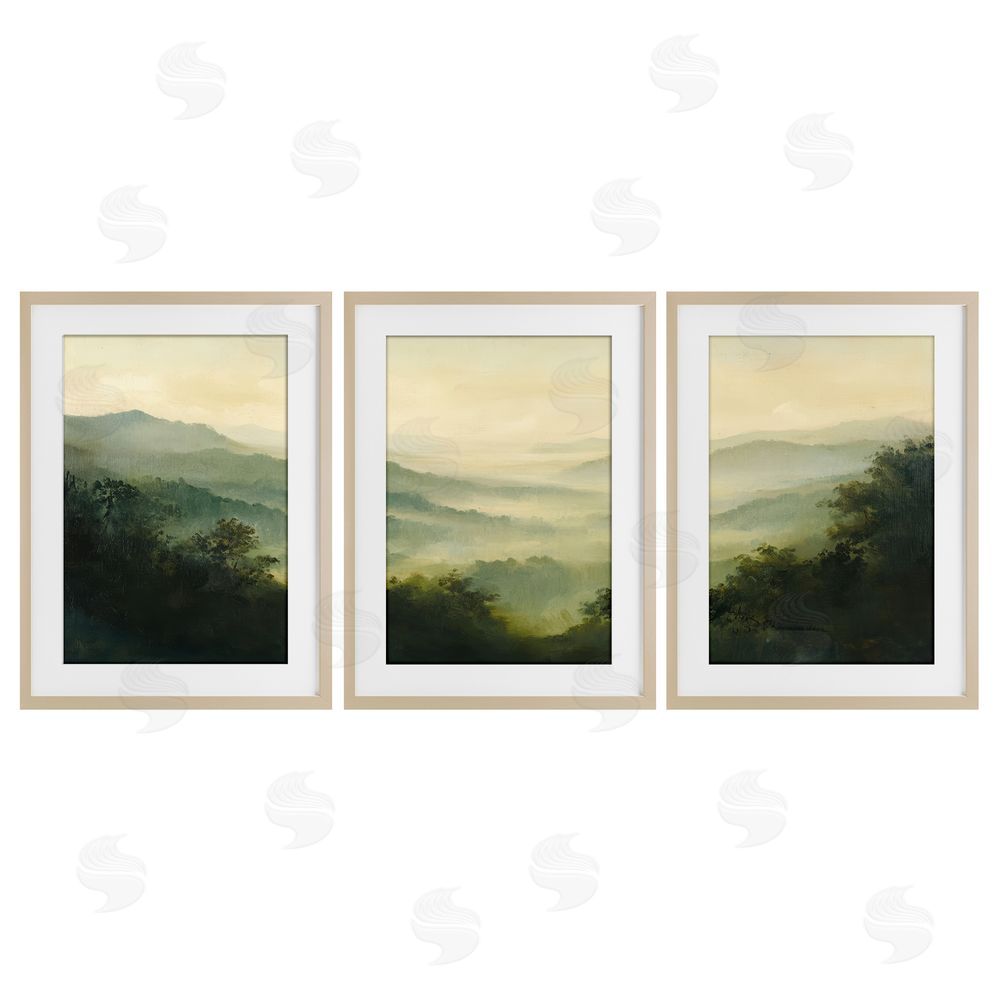 Petal Prints Design Through The Haze Mountain Panorama Brown Framed Print Under Glass Wall Art