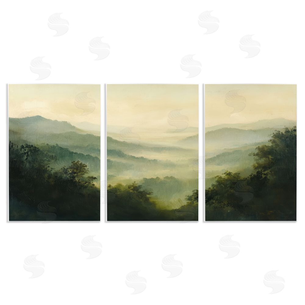 Petal Prints Design Through The Haze Mountain Panorama Wooden Wall Plaque Art Print
