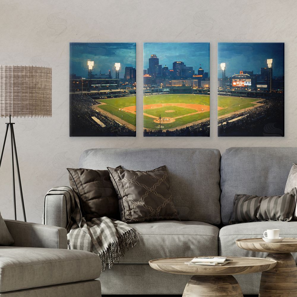 Arlington Prints Baseball Stadium Night View Stretched Canvas Wall Art in Room