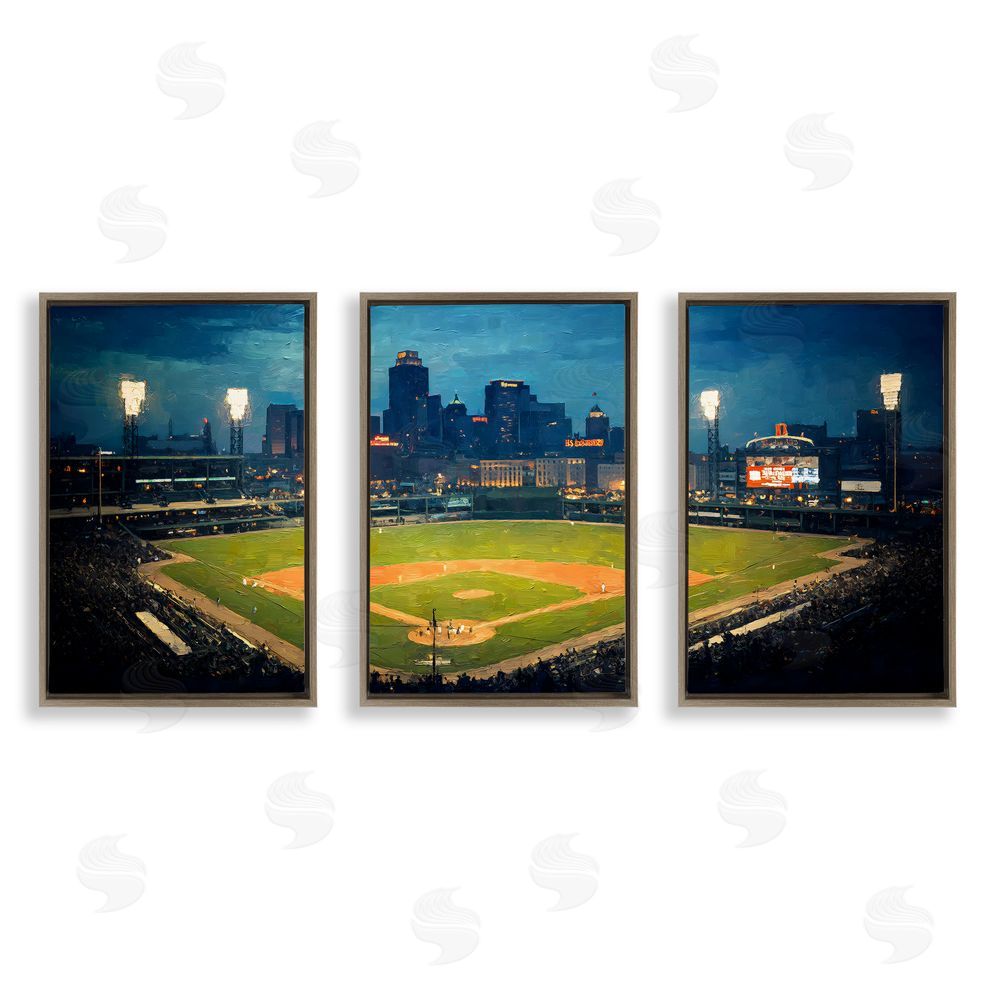 Arlington Prints Baseball Stadium Night View Brown Floating Frame Canvas Wall Art Print