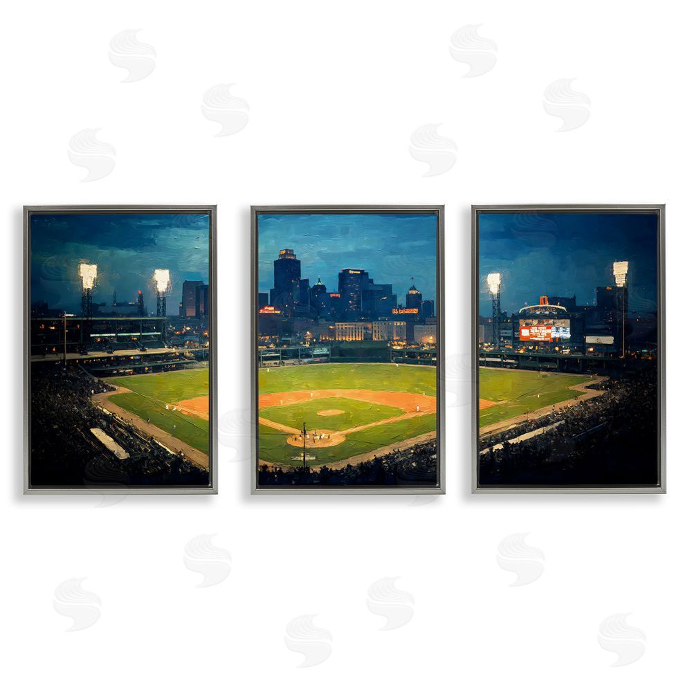 Arlington Prints Baseball Stadium Night View Gray Floating Frame Canvas Wall Art Print