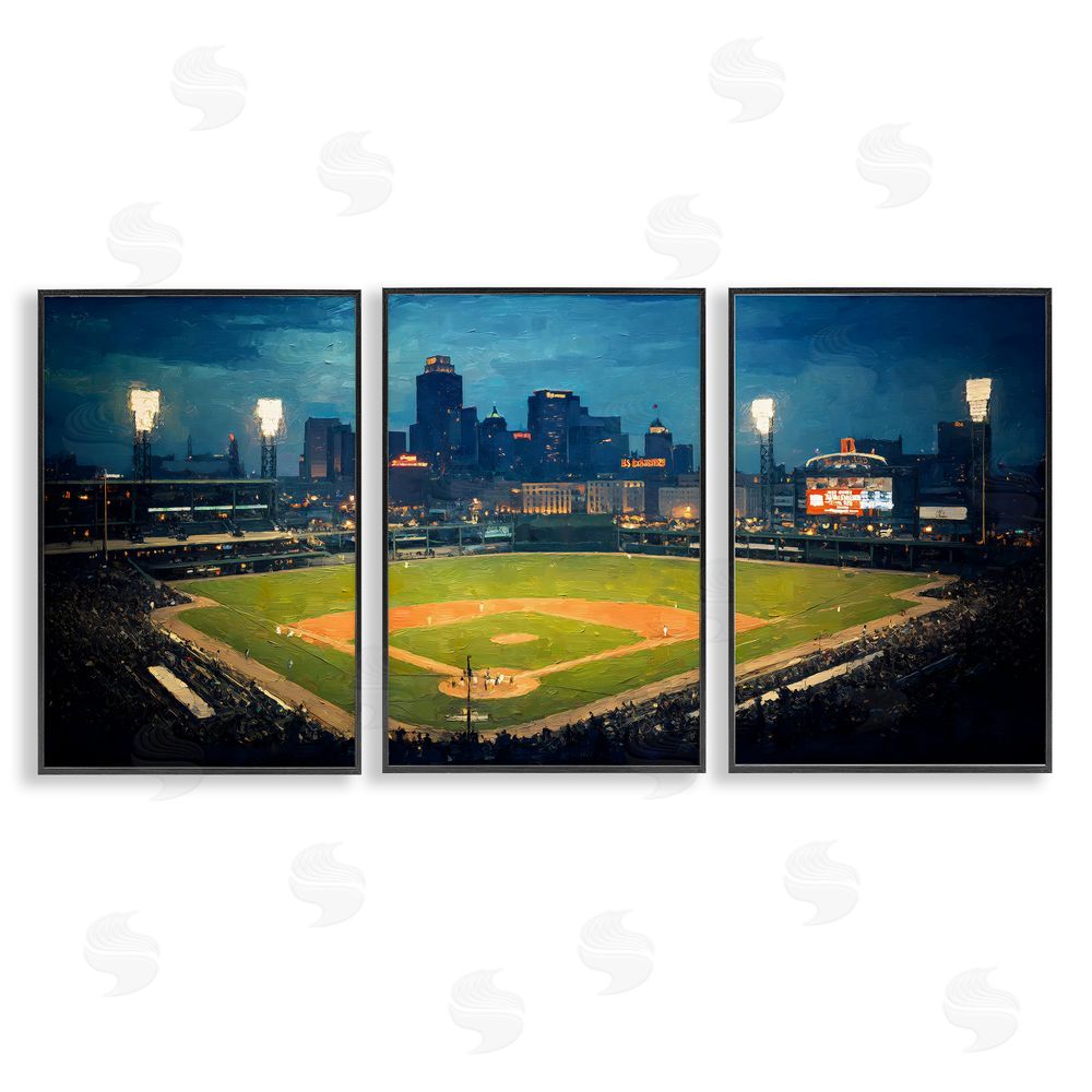 Arlington Prints Baseball Stadium Night View Black Framed Giclee Wall Art Print