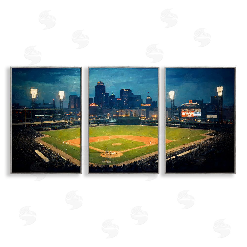 Arlington Prints Baseball Stadium Night View Gray Framed Giclee Wall Art Print