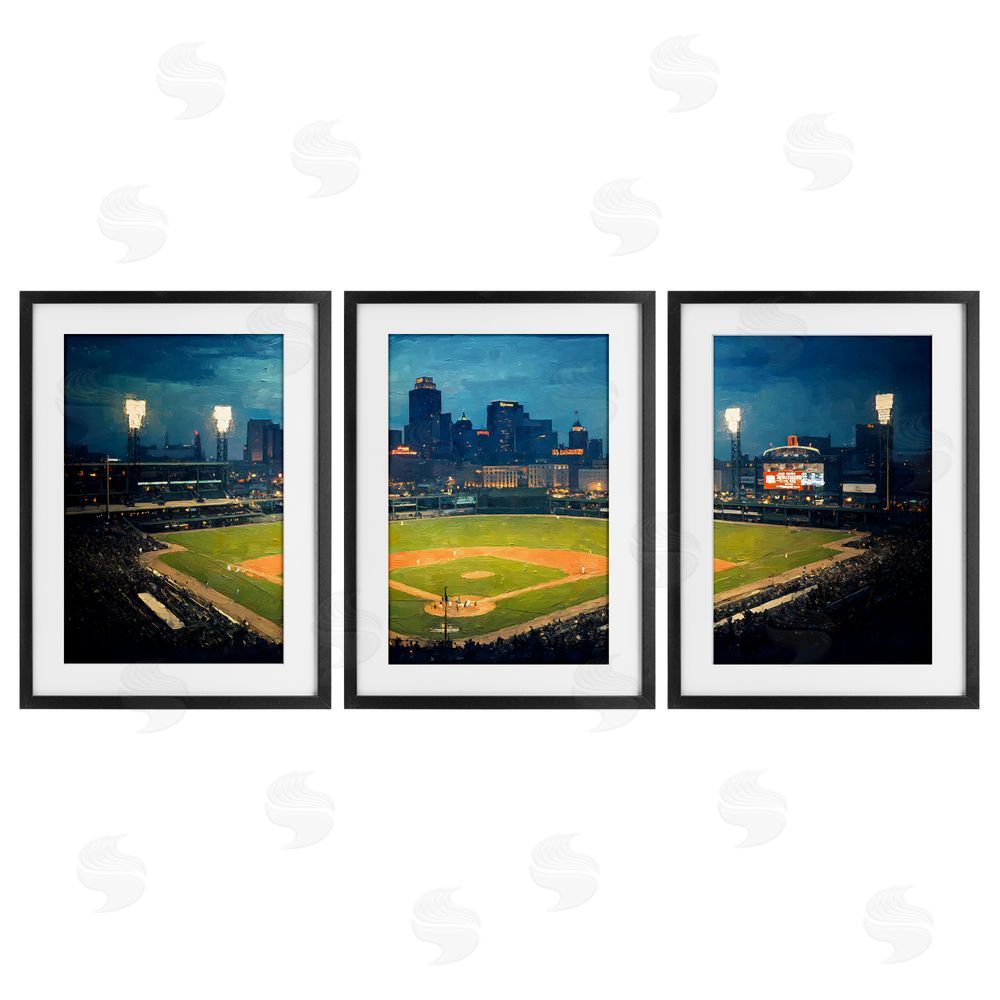 Arlington Prints Baseball Stadium Night View Black Framed Print Under Glass Wall Art