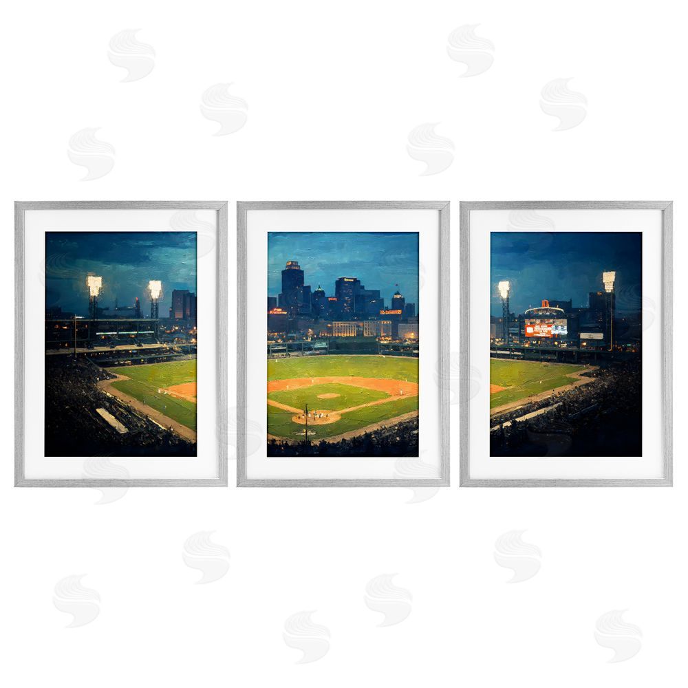 Arlington Prints Baseball Stadium Night View Gray Framed Print Under Glass Wall Art