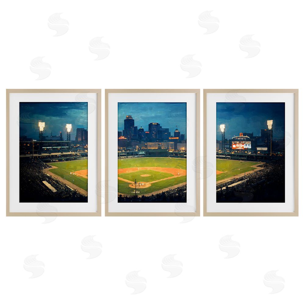 Arlington Prints Baseball Stadium Night View Brown Framed Print Under Glass Wall Art