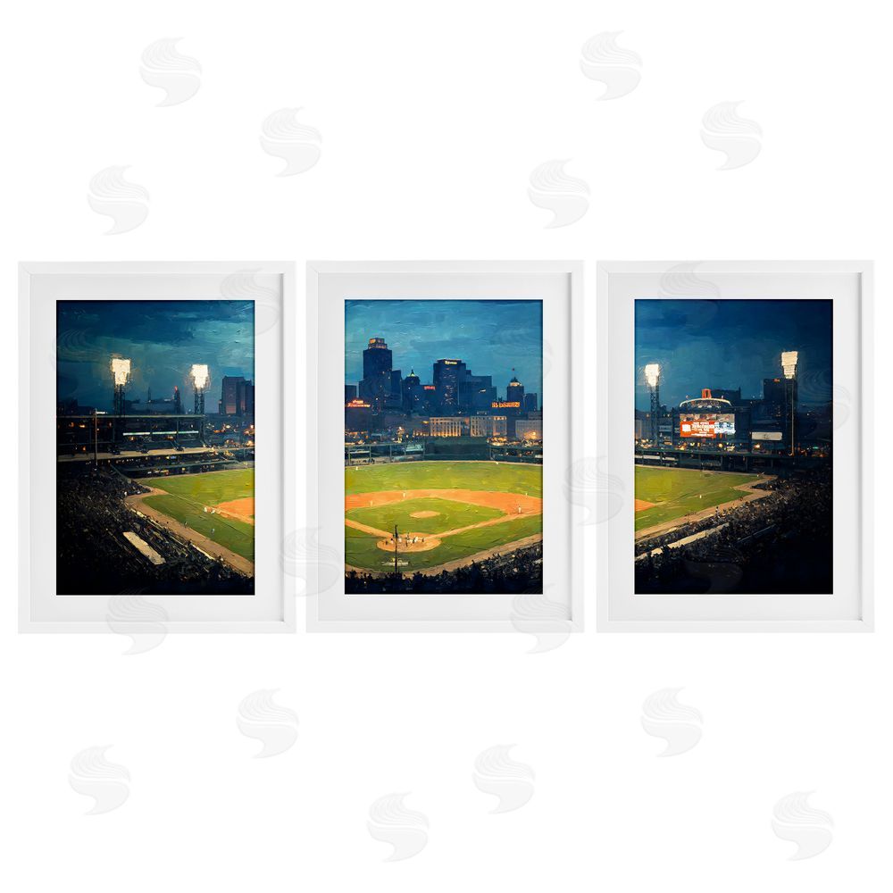 Arlington Prints Baseball Stadium Night View White Framed Print Under Glass Wall Art