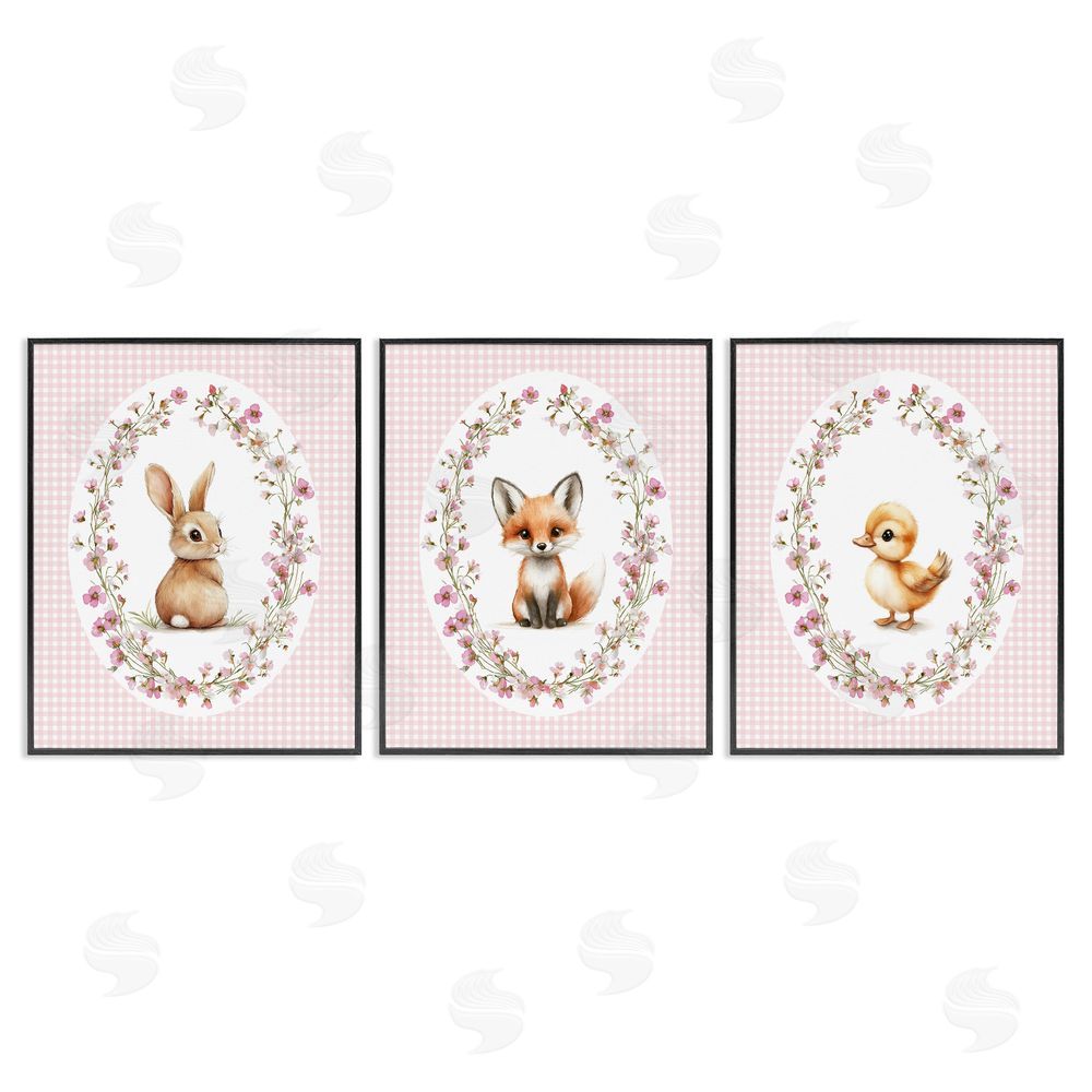 Christine Simpson Art Spring Gingham Animals Black Framed Giclee Wall Art Print