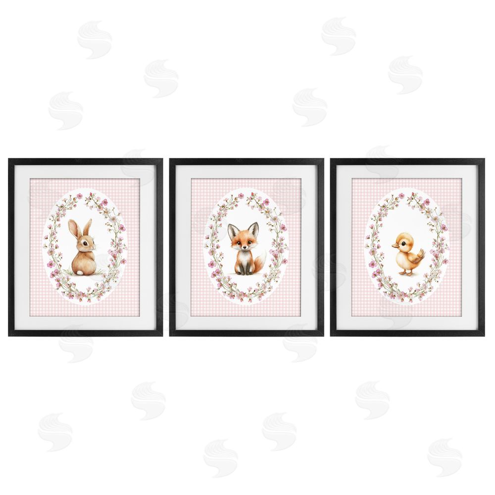 Christine Simpson Art Spring Gingham Animals Black Framed Print Under Glass Wall Art