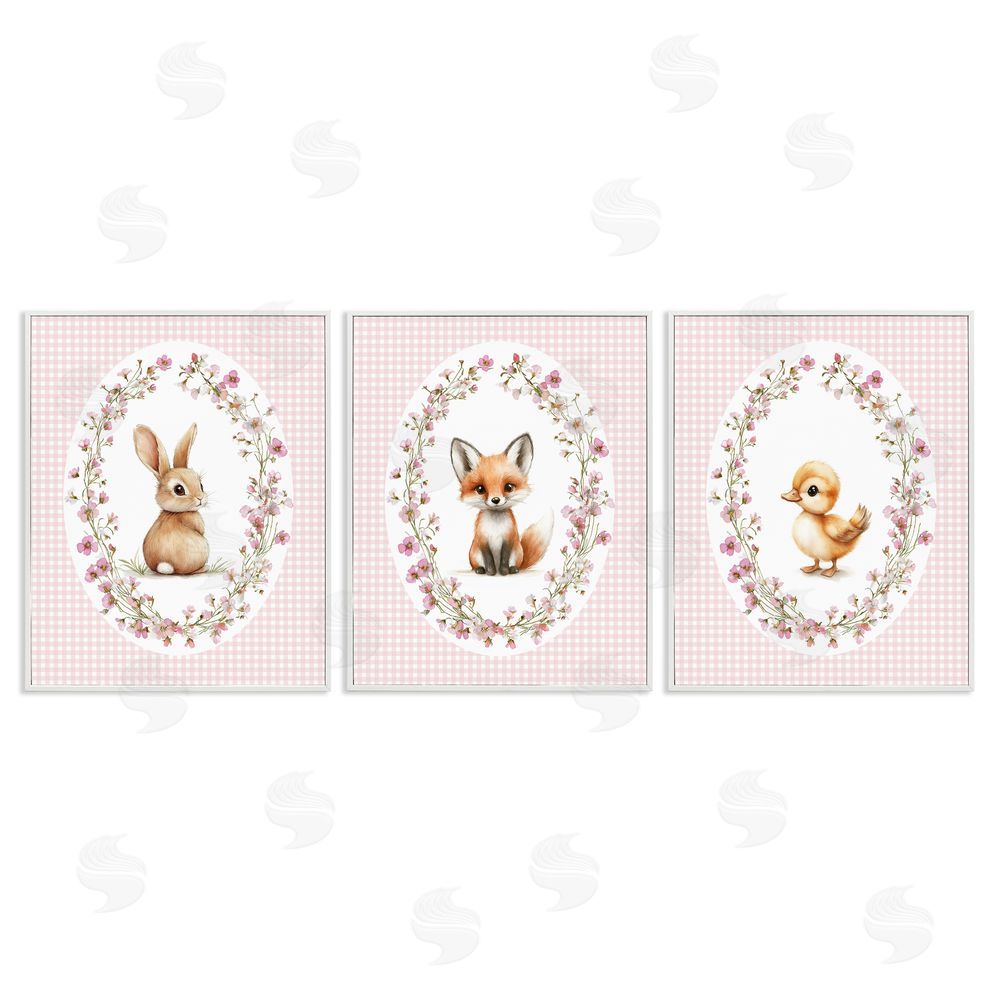 Christine Simpson Art Spring Gingham Animals White Framed Giclee Wall Art Print