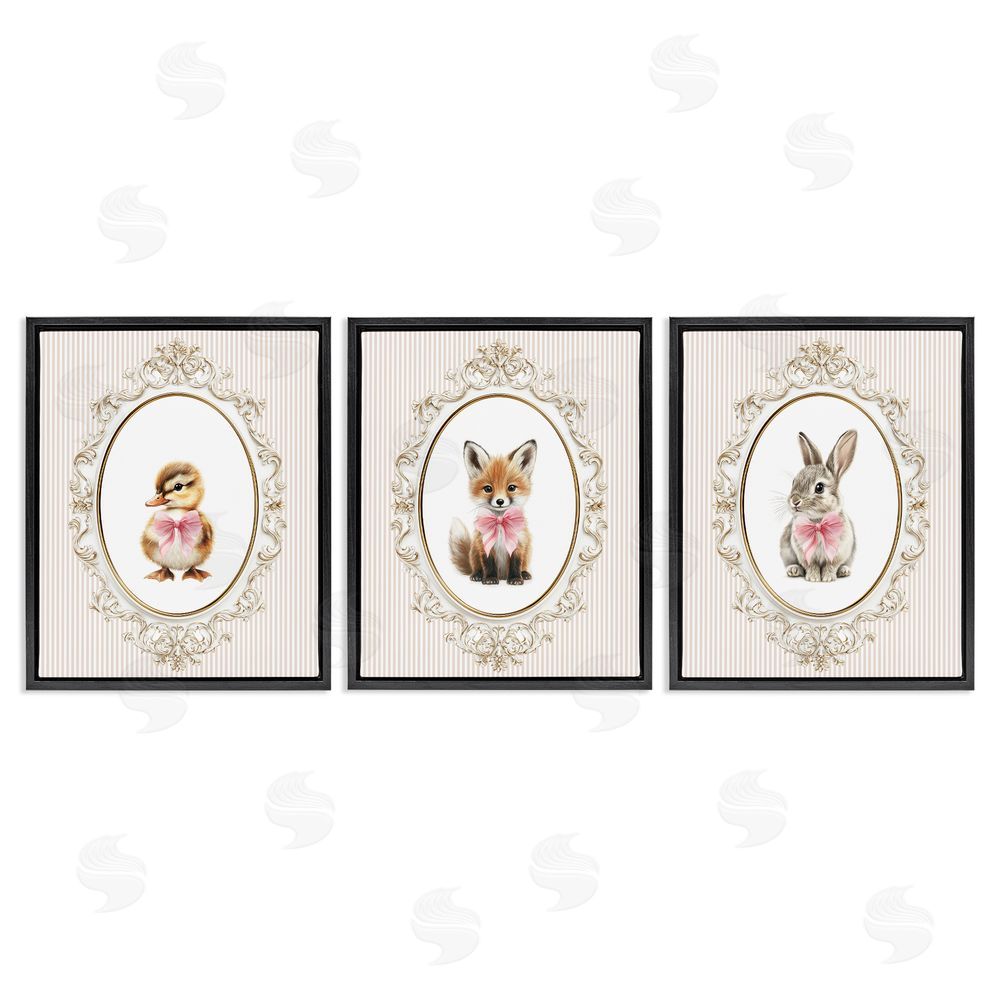 Christine Simpson Art Vintage Animals with Ornate Design Black Floating Framed Canvas Wall Art Print