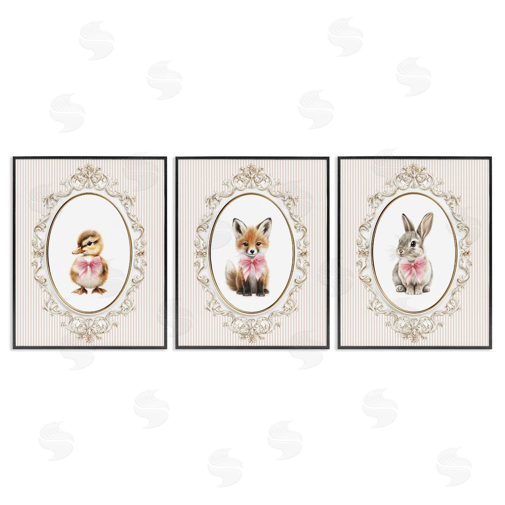 Christine Simpson Art Vintage Animals with Ornate Design Black Framed Giclee Wall Art Print