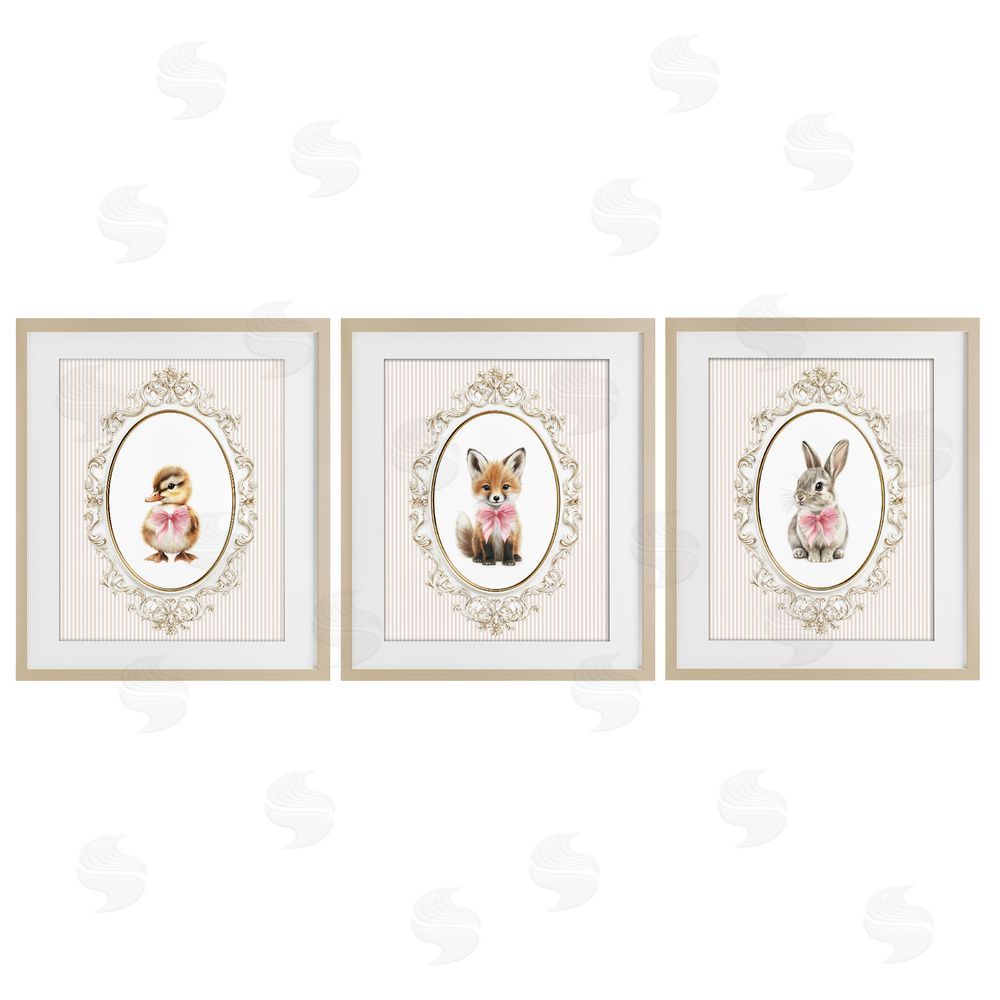 Christine Simpson Art Vintage Animals with Ornate Design Brown Framed Print Under Glass with White Mat Wall Art
