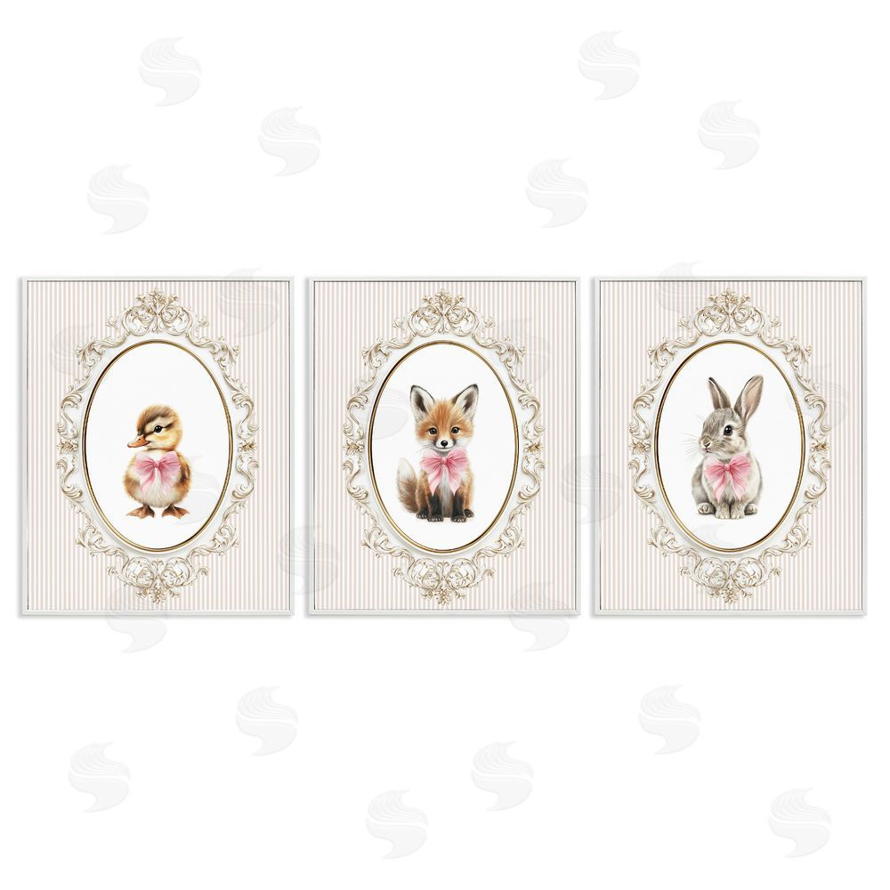 Christine Simpson Art Vintage Animals with Ornate Design White Framed Giclee Wall Art Print
