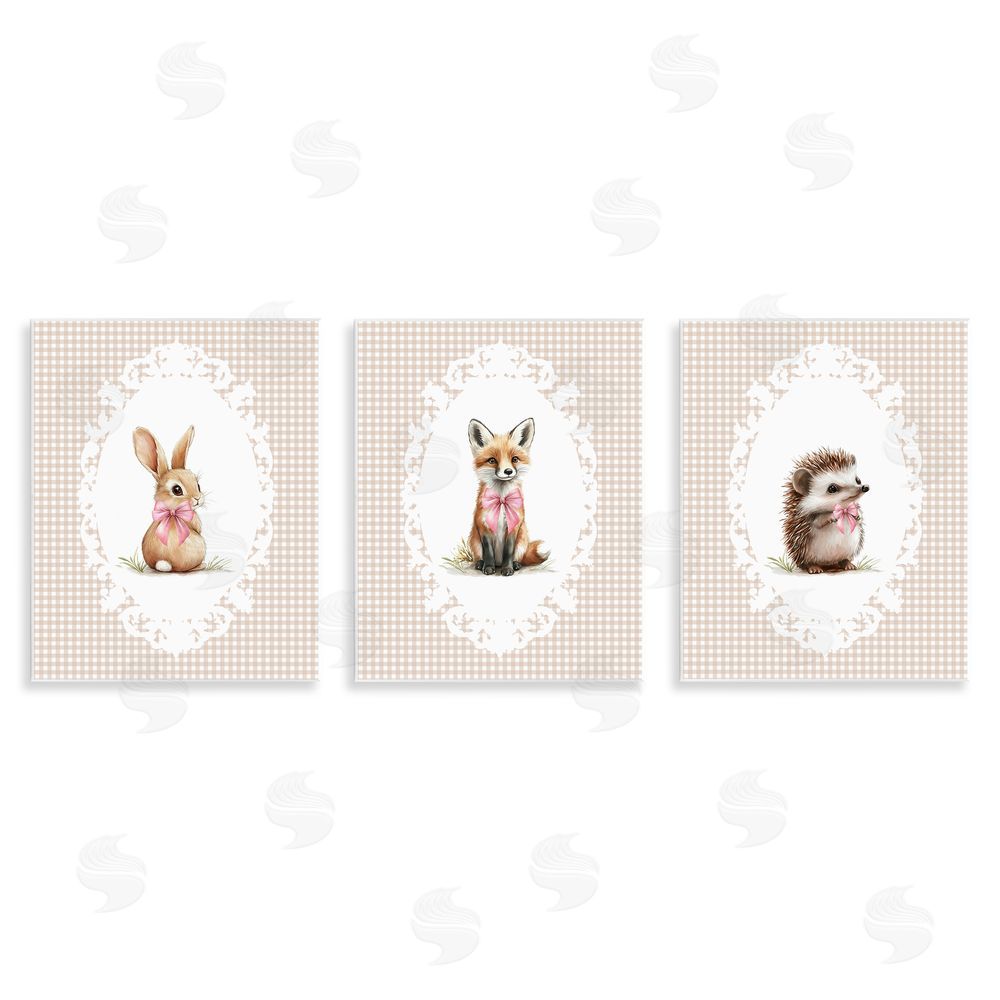 Christine Simpson Art Vintage Baby Bow Animals Wooden Wall Plaque Art Print