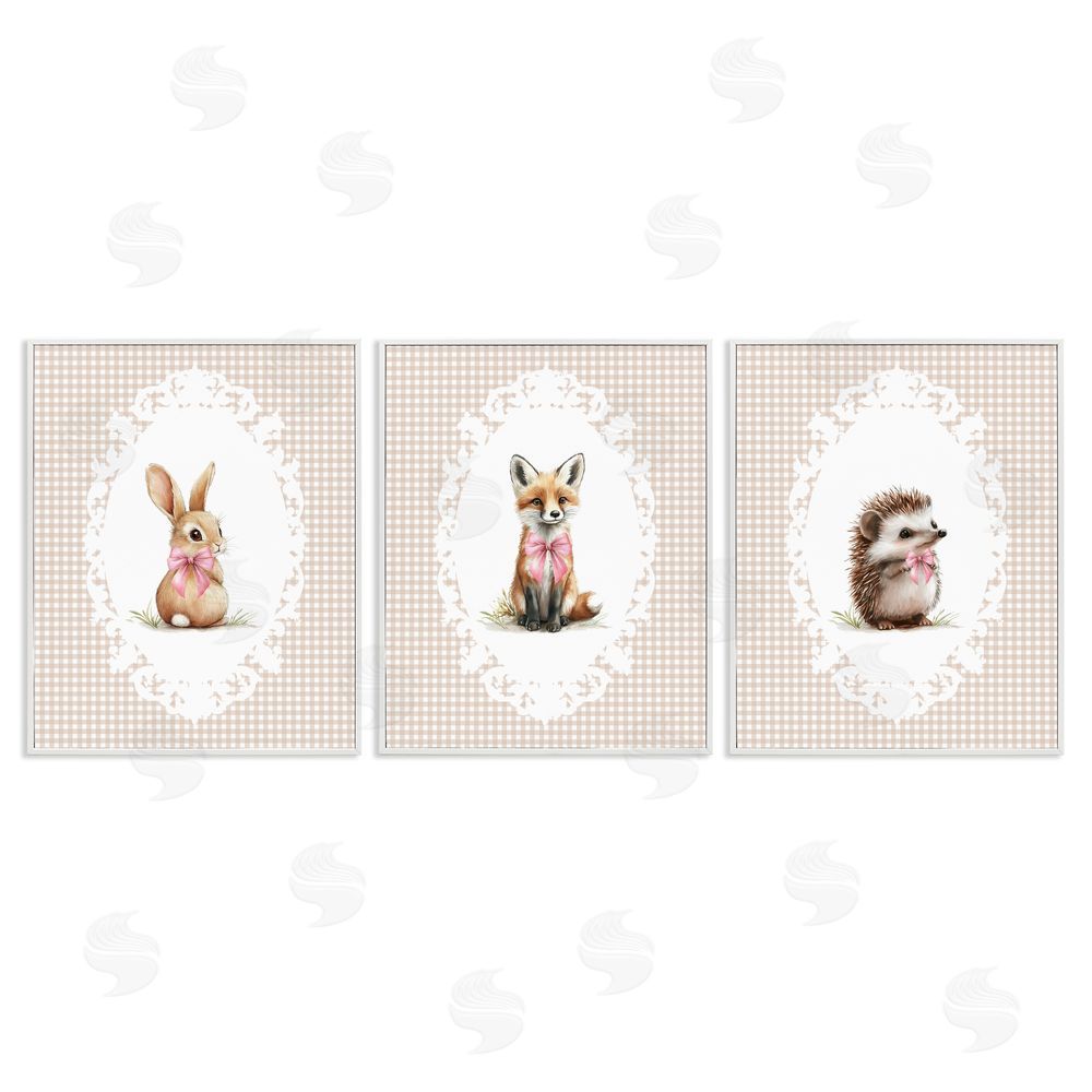 Christine Simpson Art Vintage Baby Bow Animals White Framed Giclee Wall Art Print