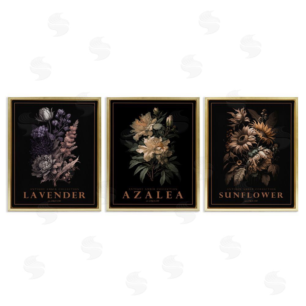 Image Conscious Antique Botanical Herb Bushels Gold Floating Frame Canvas Wall Art Print