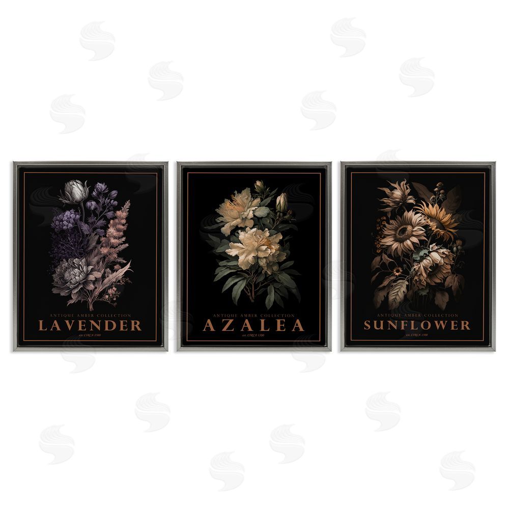 Image Conscious Antique Botanical Herb Bushels Gray Floating Frame Canvas Wall Art Print